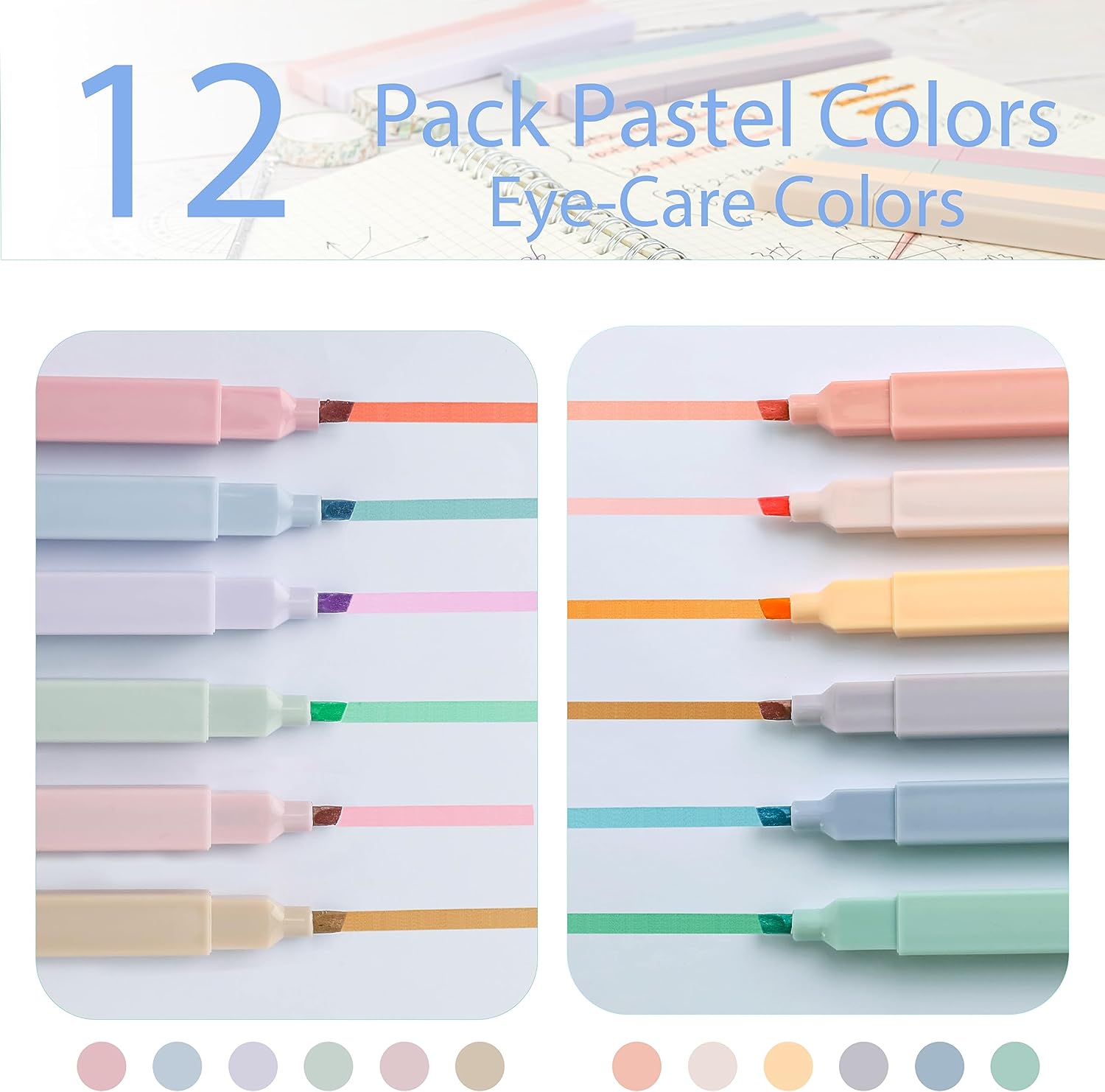 Aesthetic Highlighters Pastel,12pcs Assorted Colors Bible Highlighters and  Pens,No Bleed,Cute Neutral Pastel Highlighter Set for College School Office  Supplies 
