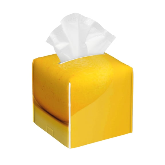 Naloa Yellow Lemon Tissue Box CoverLeather Tissue Holder Square Facial Tissue Case Facial Paper Organizer Dispenser for Bathroom, Vanity Countertop, Tabletop, Car