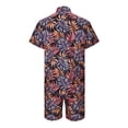 thumbnail image 3 of JYYYBF Men's 2 Pcs Beach Set Leaves/Flower Print Short Sleeve Holiday Hawaii Shirts Tops Casual Elastic Waist Shorts Summer Outfits, 3 of 6