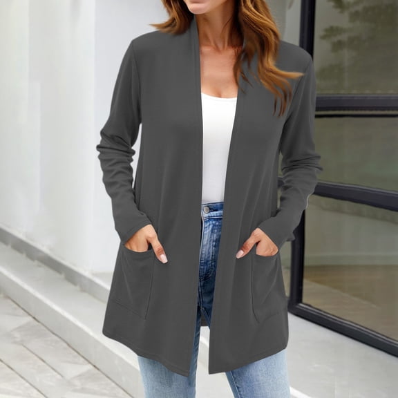 Nestiefly Lightweight Cardigan for Women 2026 Long Sleeve Open Front Casual Cardigans with Pockets Gray 2XL