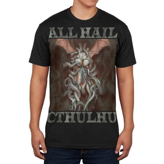 All Hail Cthulhu Black Adult Soft T-Shirt - 2X-Large