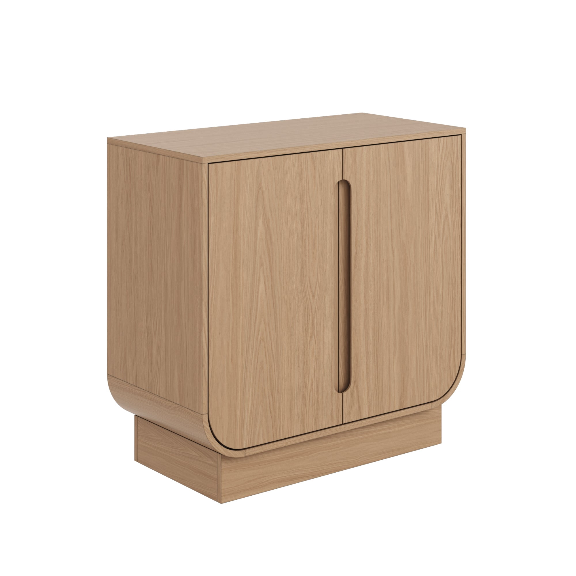 Nathan James Joey Mid Century Modern Storage Cabinet, Arched Accent Cabinet with Rounded Bottom Edges and Integrated Door Pull Cutouts, Raw Oak