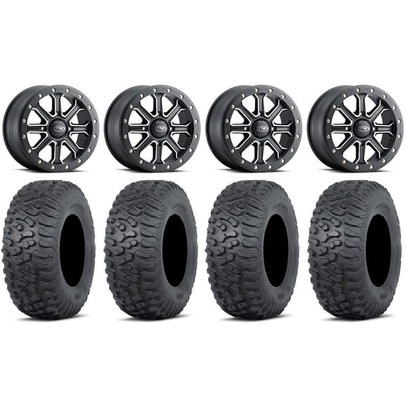 ITP Inertia Bdlk 15" Wheels Bk 40mm 32" Terra Hook Tires Kawasaki Mule Pro FXT