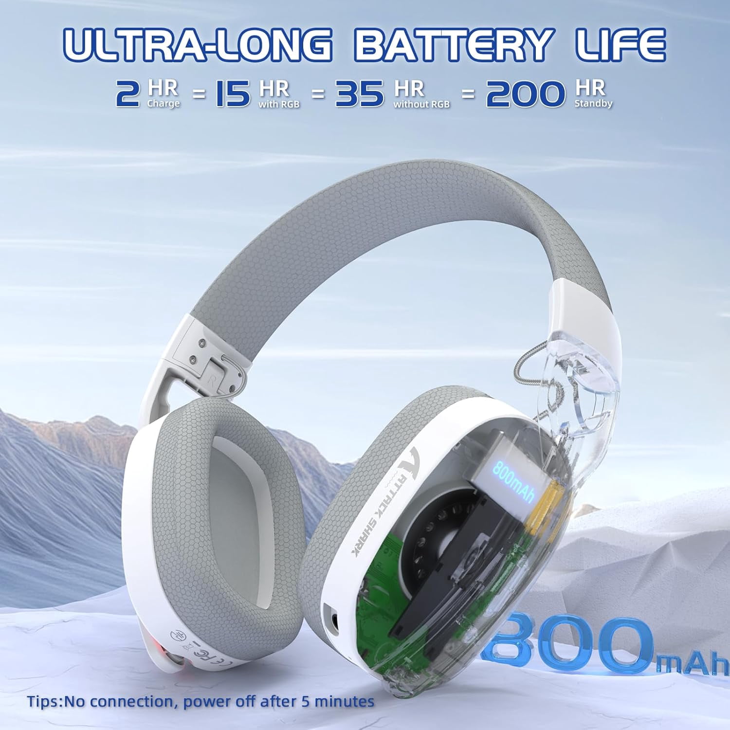 ATTACK SHARK L90 Ultralight RGB Wireless Gaming Headset with Plug-in Microphone,Bluetooth 5.3 & 2.4G Wireless & Wired Headphone, 7.1 Surround Sound for Xbox One Series, PS4,PS5 & PC (White)