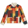 thumbnail image 4 of Jackets for Women Winter Coat Jackets Flannel Stand Collar Jacket(Modern Art Colorful Squares Geometric,Size:S-4XL), 4 of 7
