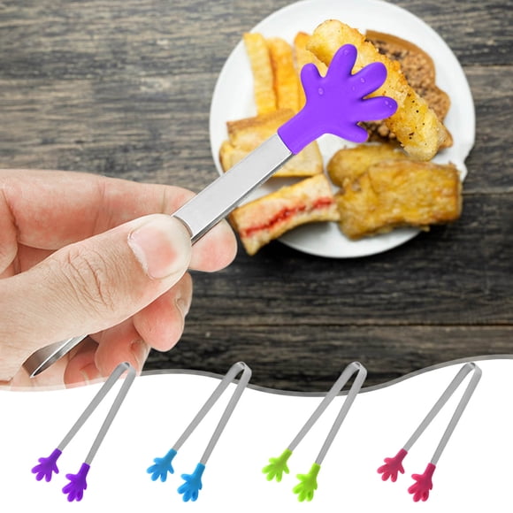 Bowayaoa Stainless Steel Silicone Mini Tongs for Serving Small Ice Clamps, Food Clips for Charcuterie Board Dessert Appetizer Grill