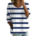 thumbnail image 1 of T-shirt à Manches 3/4 Col Rond à Fleurs, T-Shirt Imprimé Floral pour Femmes, T-Shirt à Manches Mi-Longues Col Rond, T-Shirt Ample Grande Taille Bleu, TTG, 1 of 5