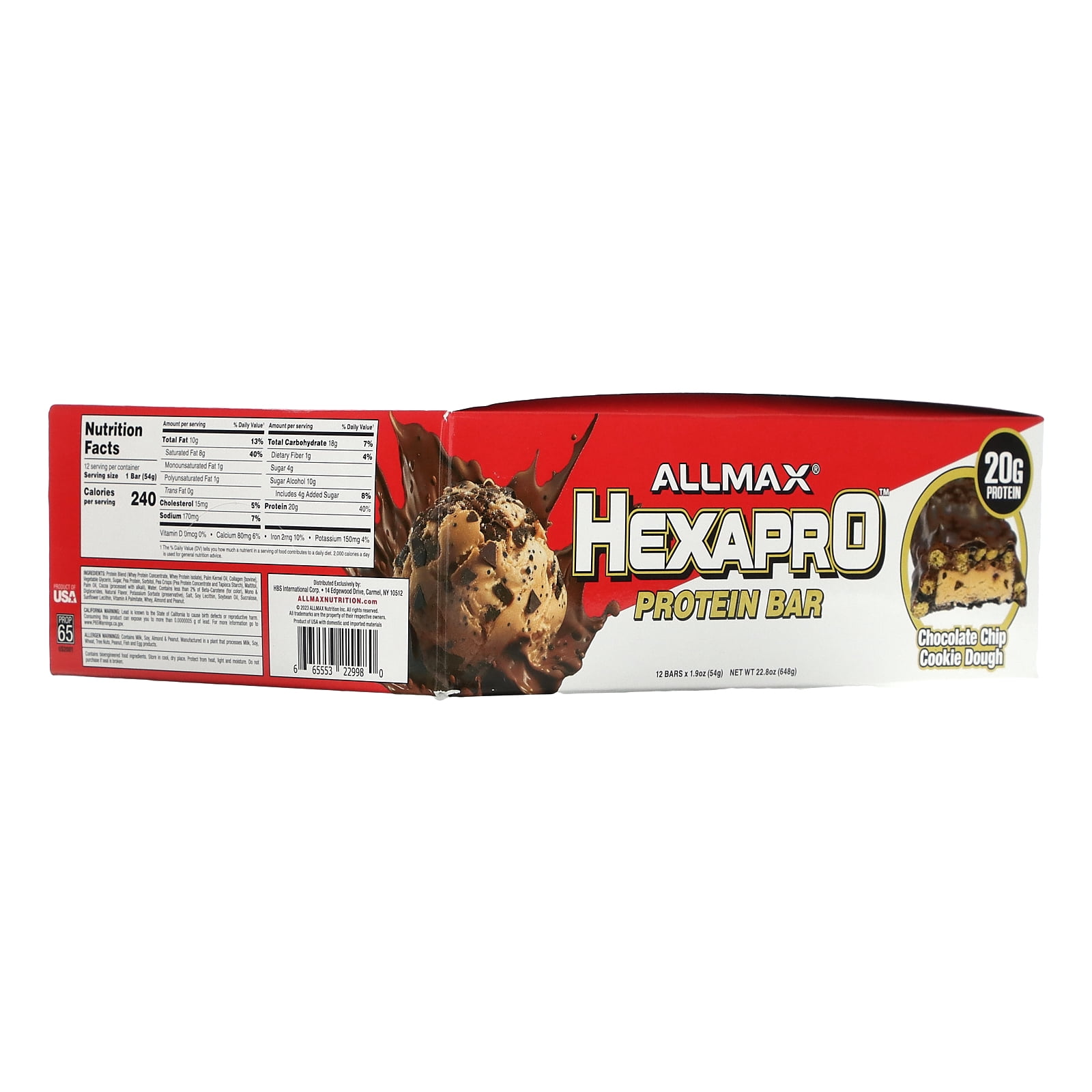 ALLMAX Hexapro™, Protein Bar, Chocolate Chip Cookie Dough, 12 Bars, 1.9 oz (54 g) Each