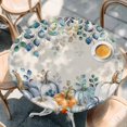 thumbnail image 2 of Thanksgiving Pumpkin Round Tablecloth, Fitted Table Cover with Elastic for 45"-54" Round Tables, Fall Eucalyptus Autumn Leaves Beige Table Cloth Outdoor Indoor Dinning Party Waterproof Tablecloths, 2 of 7