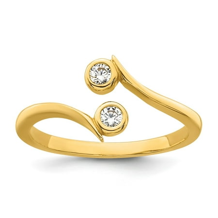 10k Polished Bezel-set White CZ Bypass Toe Ring