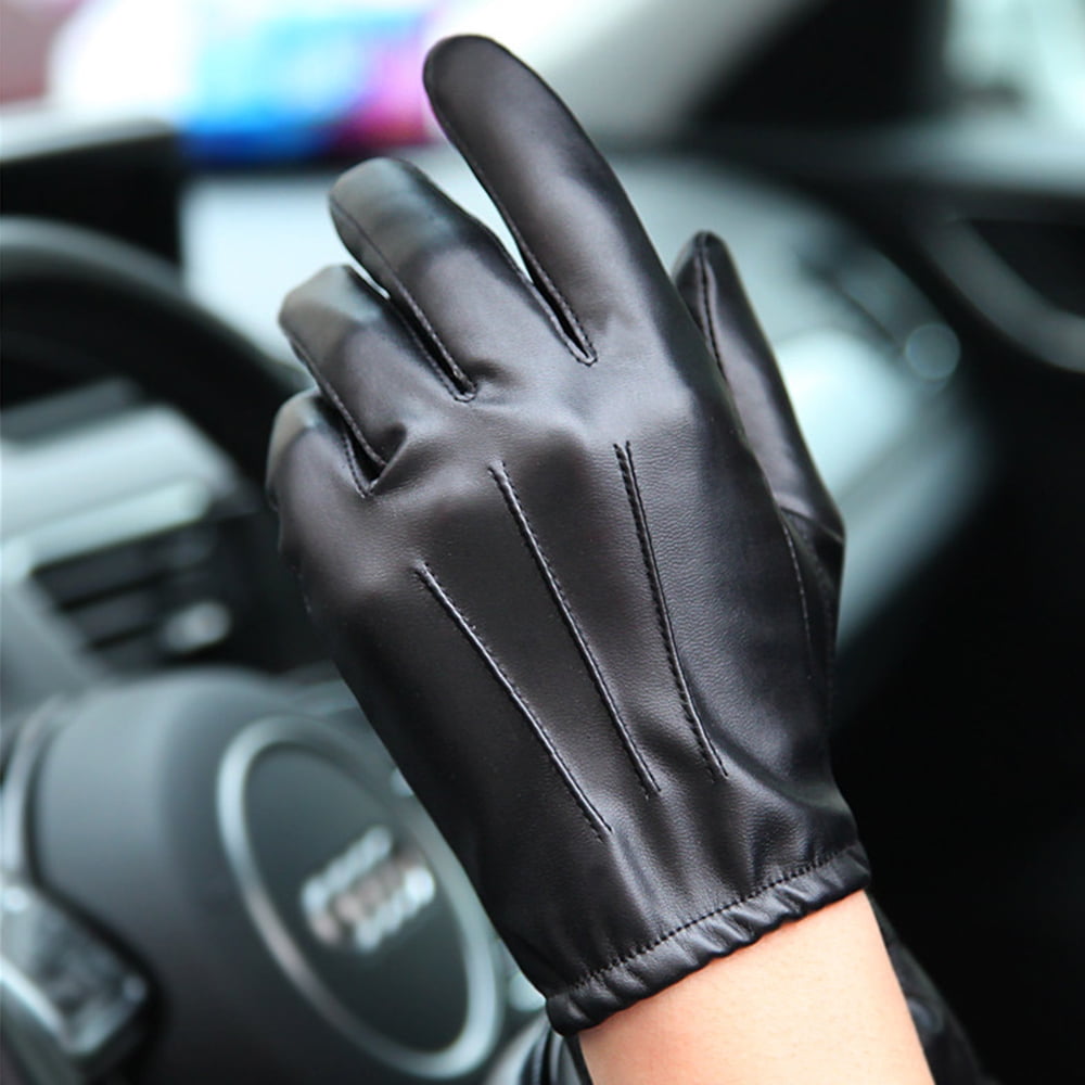 Black Motorbike Gloves Leather Waterproof Winter Racing Easy Wrist Fastening 