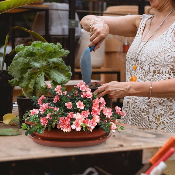 UPOUART 1Set Brown Oval Plastic Flower Pot with Drainage Holes for Indoor Outdoor Gardening and Bonsai