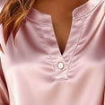 thumbnail image 4 of Women Summer Satin Silk Tshirts Casual V Neck Roll Up Short Sleeve Tshirts Trendy Loose Soft Shirts Comfy Solid Color Tops, 4 of 5