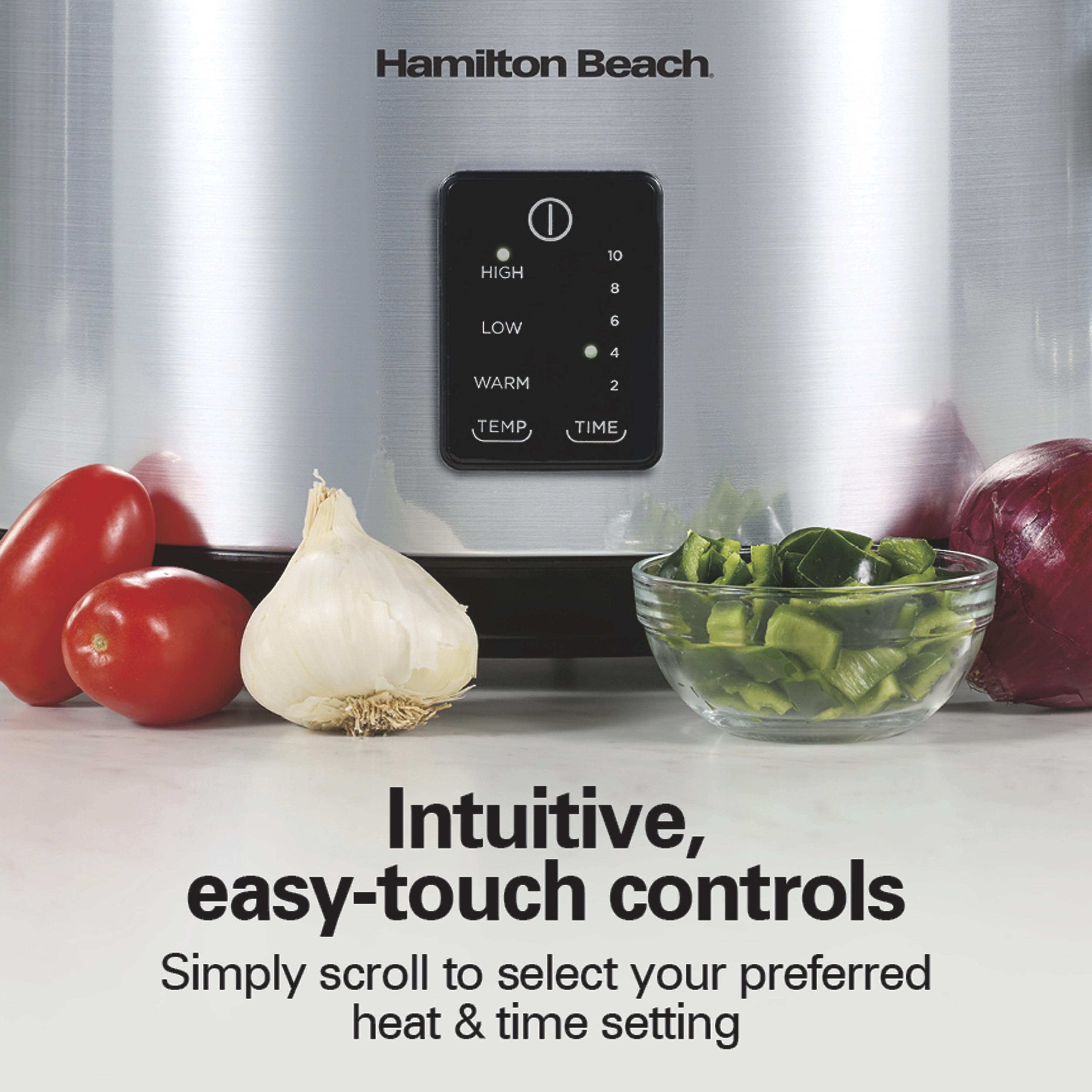 Hamilton Beach 7 Qt Programmable Slow Cooker, Stoneware Crock with Removable Pot, Includes Party Dipper Food Warmer, Stainless Steel
