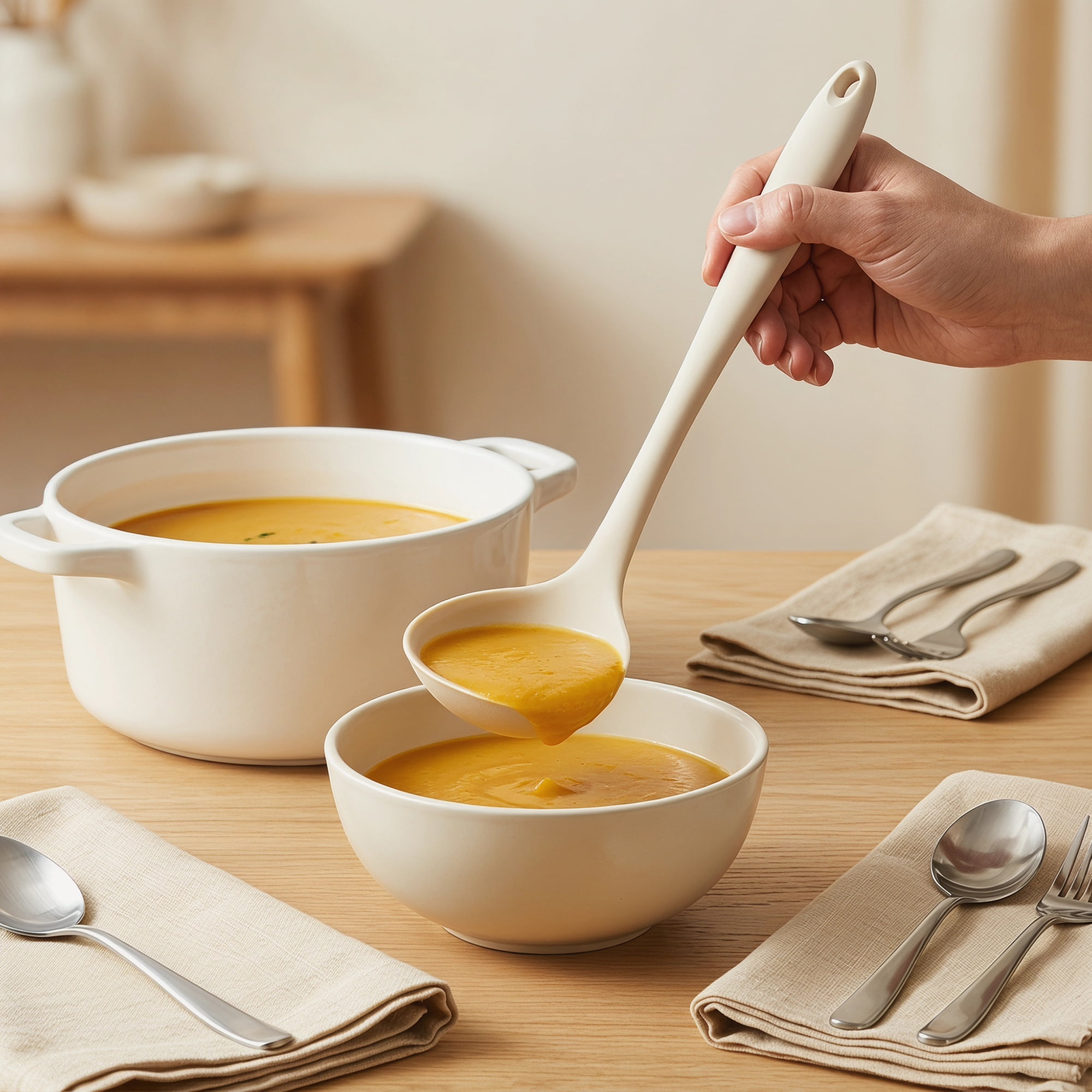 Unique Bargains Non Stick Cookware Silicone Kitchen Utensil Set Beige 4Pcs