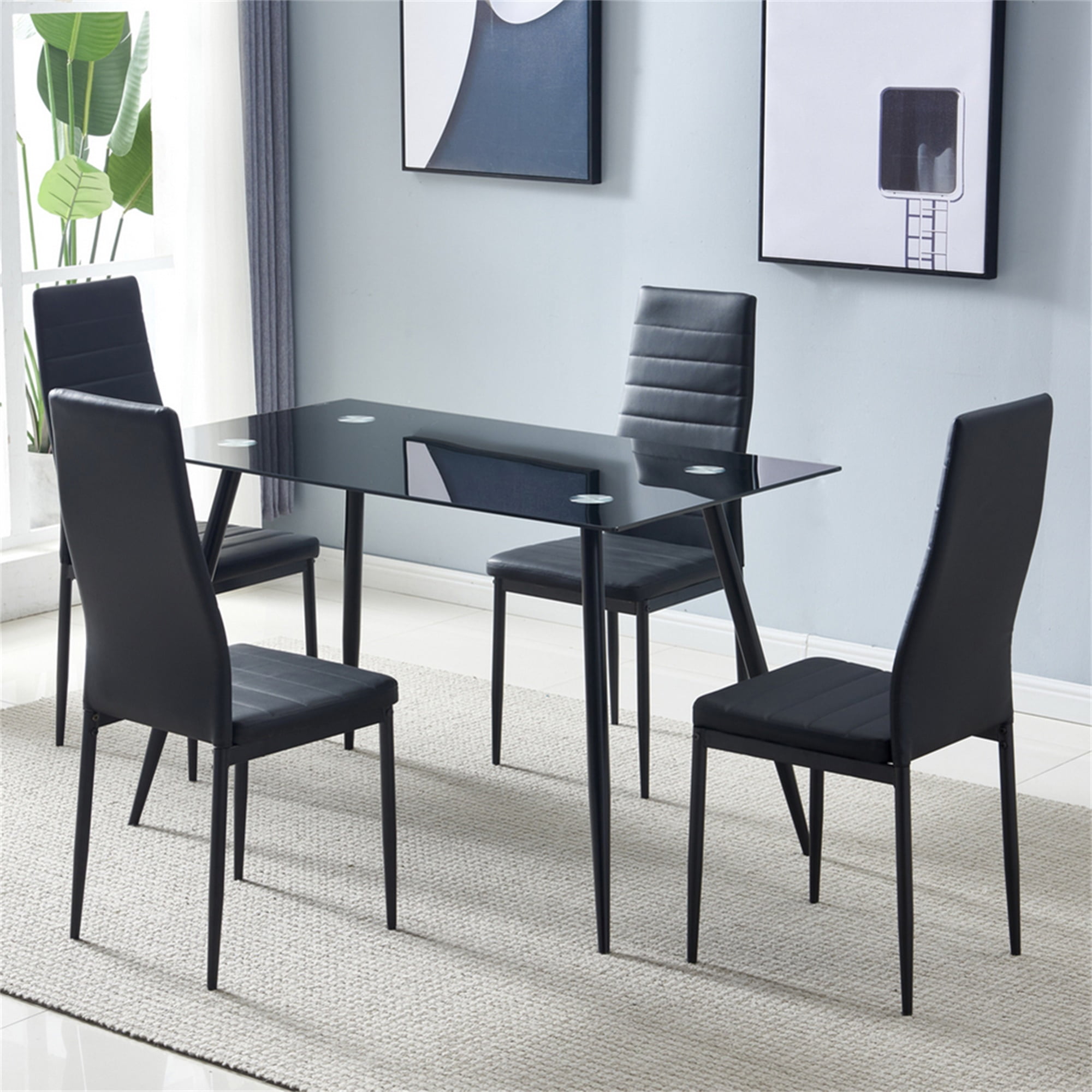 Kepooman Modern PU Dining Chairs Set of 4, Texture High Backrest Dining Chairs, kitchen Side Chairs for Kitchen Living Room Bedroom, Black Kepooman Modern PU Dining Chairs Set of 4, Texture High Backrest Dining Chairs, kitchen Side Chairs for Kitchen Living Room Bedroom, Black