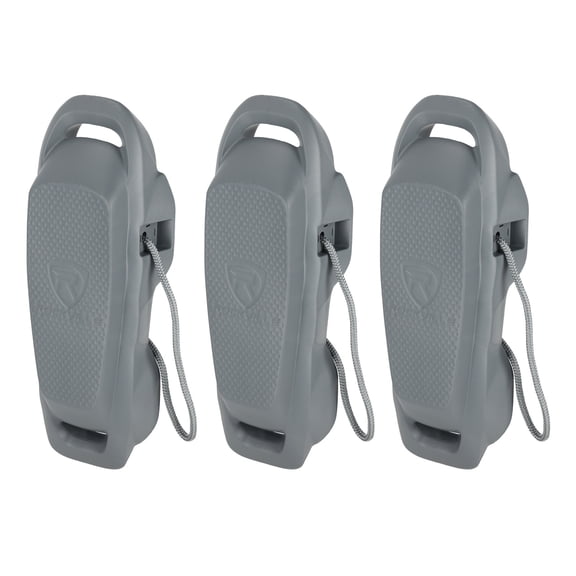 Rockville 3-Pack Atlas 22x9 Inch EVA Foam Gray Boat Fender No-Knot/Quick Adjust Bumper with 6ft 3/8-Inch Braided Polyester Lines