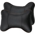 thumbnail image 1 of 2PCS Leather Car Seat Pillow Breathable Car Head Neck Rest Cushion Headrest Auto Car Safety Pillow - Black (Black), 1 of 5