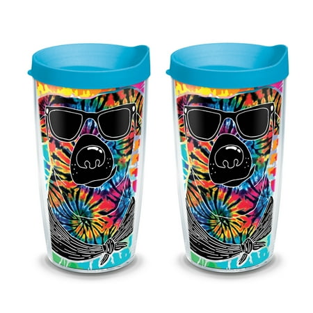 

Project Paws Tie Dye Dog with Sunglasses 16 oz Tumbler with lid 2 Pack