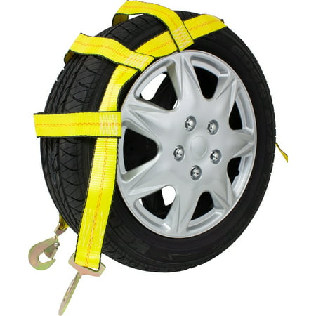 Tow Dolly Wheel Net Basket Straps w/ Snap Hooks Auto Tie Down (No