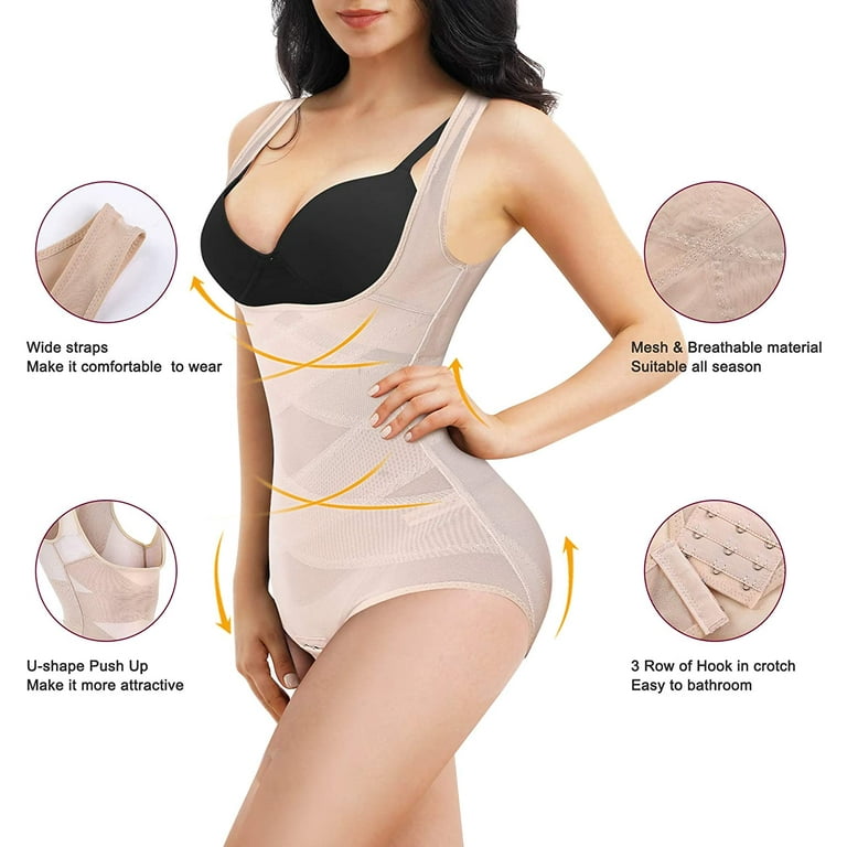 Irisnaya Shapewear Bodysuit for Women Waist Trainer Tummy Control Full Body  Shaper Scoop Neck Tank Top Girdle Jumpsuit Open Bust Sexy Slimming Bodysuits (Black XS-S) 