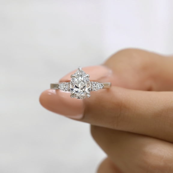 VINSON 2 Carat Pear Moissanite Diamond Three Stone Engagement Ring - Pear Cut Trilogy Diamond Wedding Ring for Her