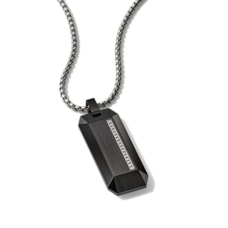 Men's Stainless Steel 1/2 Cttw Black Diamond Dog Tag Necklace, 24