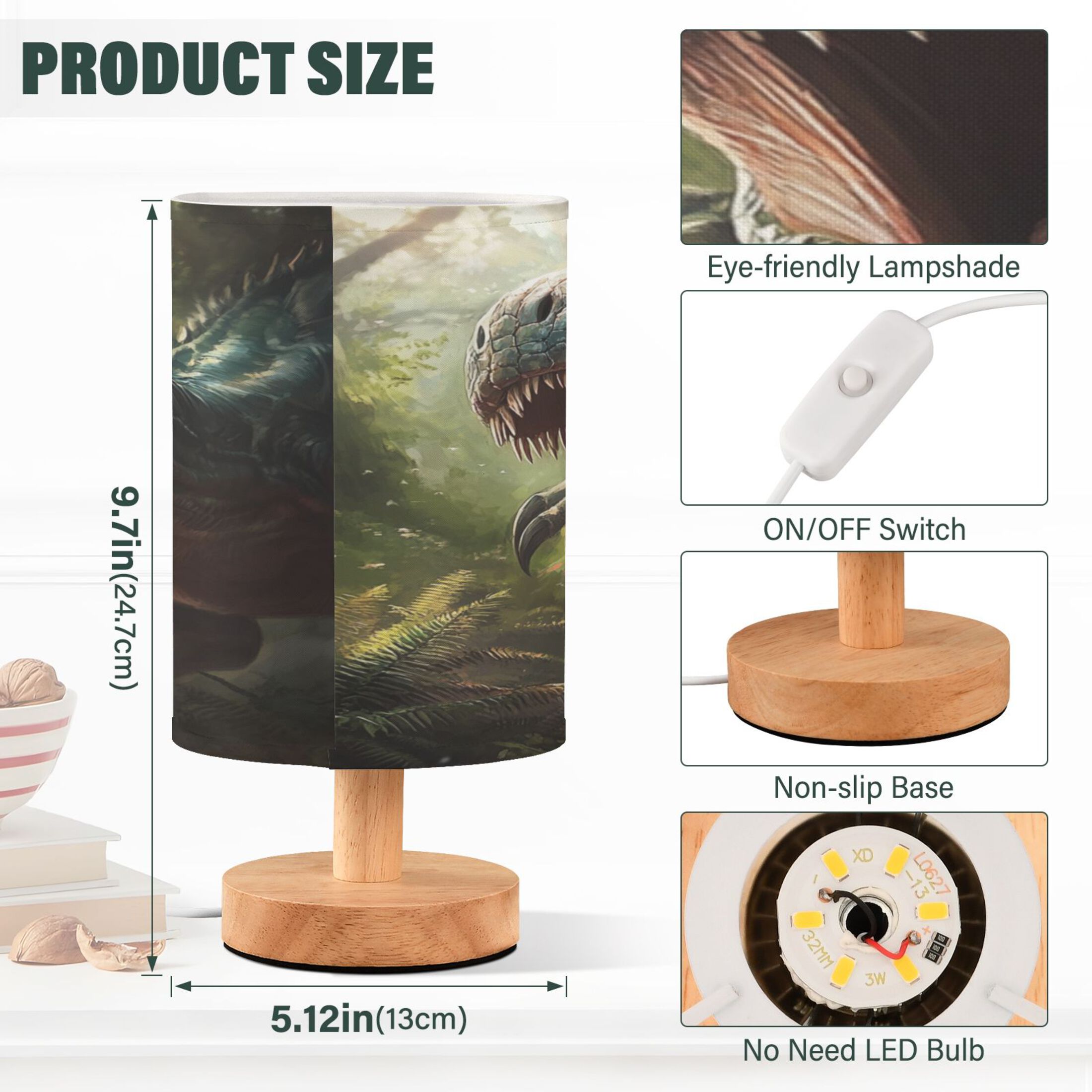Desk Lamp Bedside Lamp 5.12x9.7In LED Lamp With USB Charging Interface For Bedroom Living Room Office Study Stylish Decoration Cool Cartoon Big Dinosaur