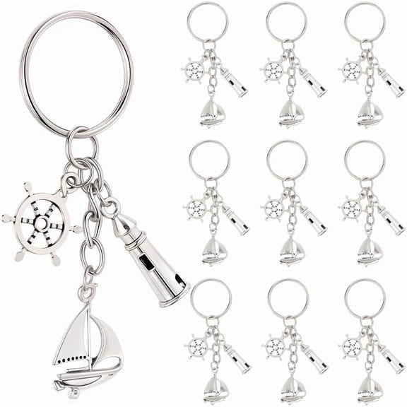 1 Box 20Pcs Nautical Keychains Bulk Sailboat Key Chains Pack Silver Metal Sails Themed Boats Hoods Sea Summer Charms for Handbags Party Wedding Favors Purse Bags DIY Supplies Women Adults