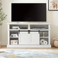 thumbnail image 3 of BAYUELSWU TV Stand for TVs up to 65 Inches, Farmhouse Entertainment Center with Sliding Barn Doors, Multipurpose Sliding Door TV Cabinet for Living Room, Bedroom (White), 3 of 7