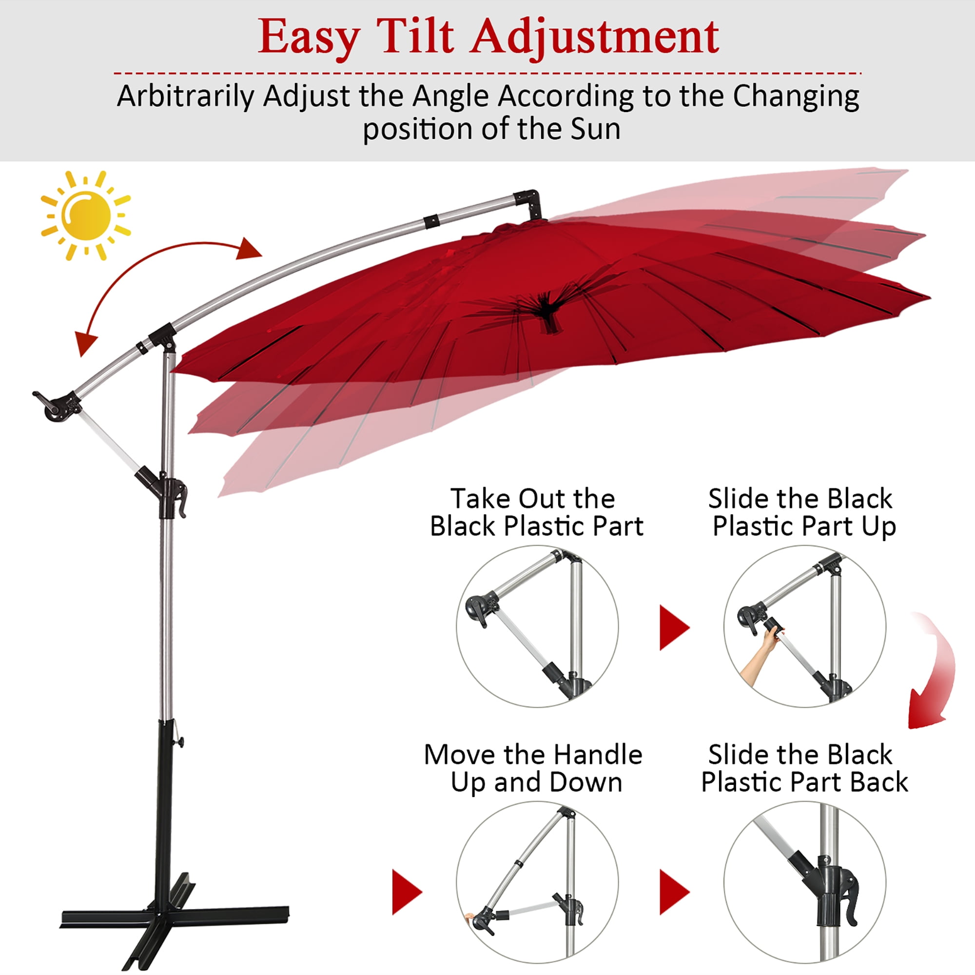 Costway 120" Burgundy Market Patio Umbrella, Water-Resistant