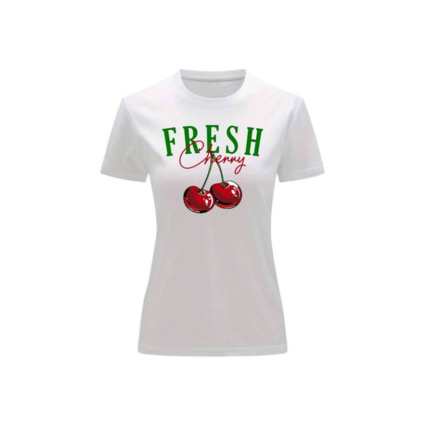 Playera Blusa De Cerezas Fresh Cherry Ropa Para Mujer Ropa Para Dama Color Blanco Talla Grande Marca Emil SaEs