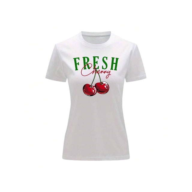 Playera Blusa De Cerezas Fresh Cherry Ropa Para Mujer Ropa Para Dama Color Blanco Talla Grande Marca Emil SaEs