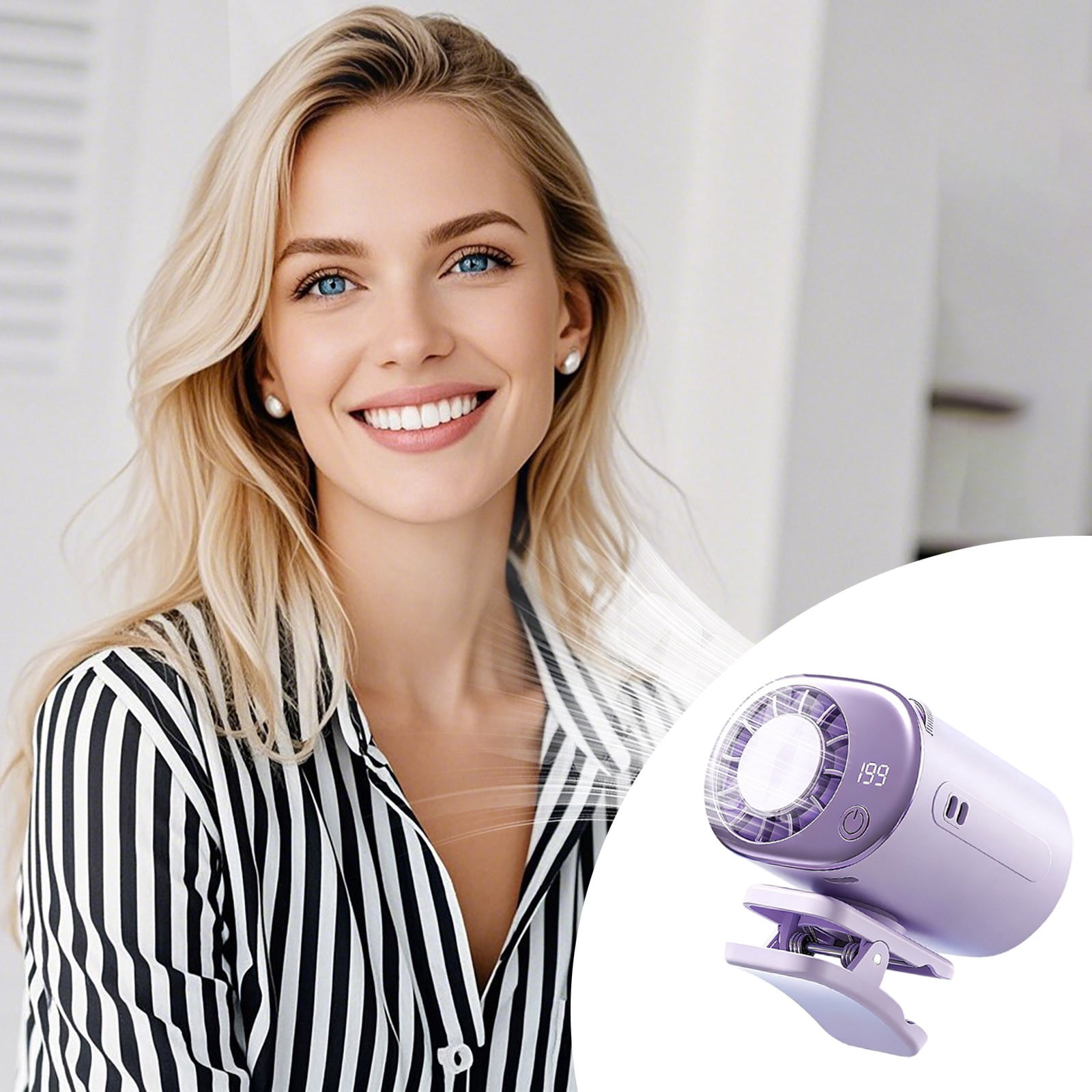 Clip on Fan with Digital Display, Rechargeable Portable Mini Fan, Usb-C, Ice Pack, for Car Office Travel Outdoor