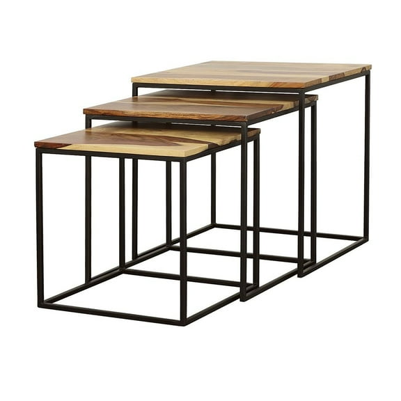 Newboti Furniture Natural and Black 3-piece Nesting Table 26352