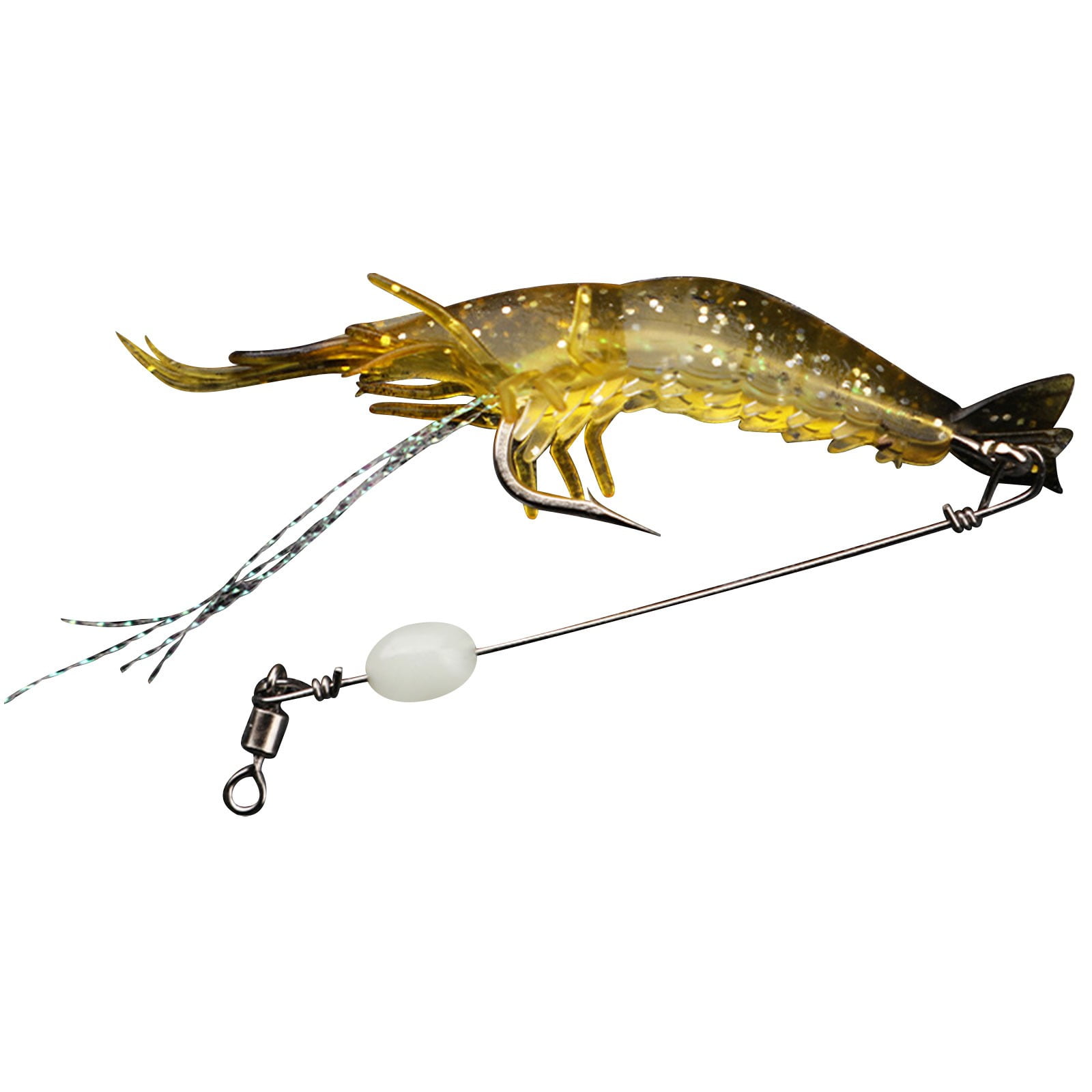 PWPSG Lifelike Glow-in-Dark Shrimp Bait with Hook - Soft Fishing Lure for Night Fishing, Realistic Action for Bass, Trout & More Yellow