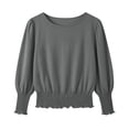 thumbnail image 4 of Fewfanhot Womens T Shirts Smocked Tops Elastic Dressy Blouse 3/4 Length Sleeve Casual Outfits, 4 of 7