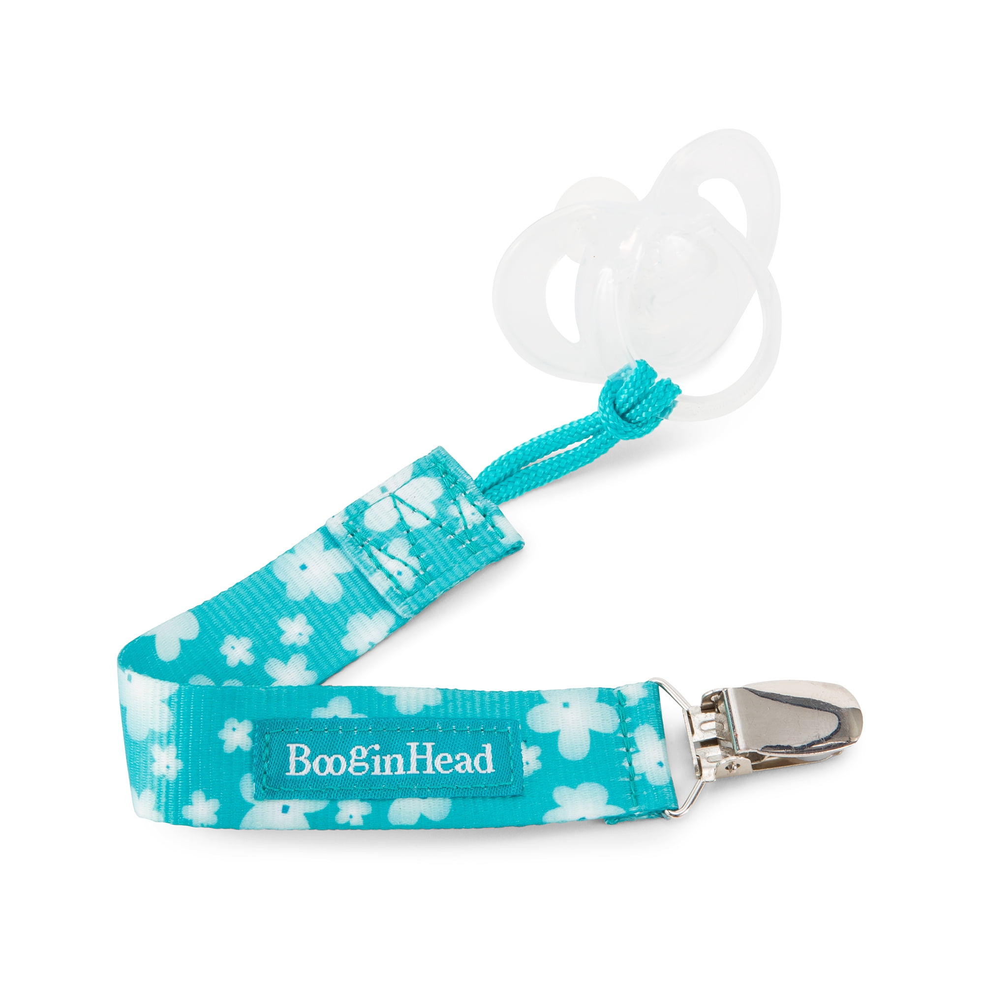 BooginHead Universal Pacifier Clip, Infant Toddler Boys and Girls, Teal Flowers