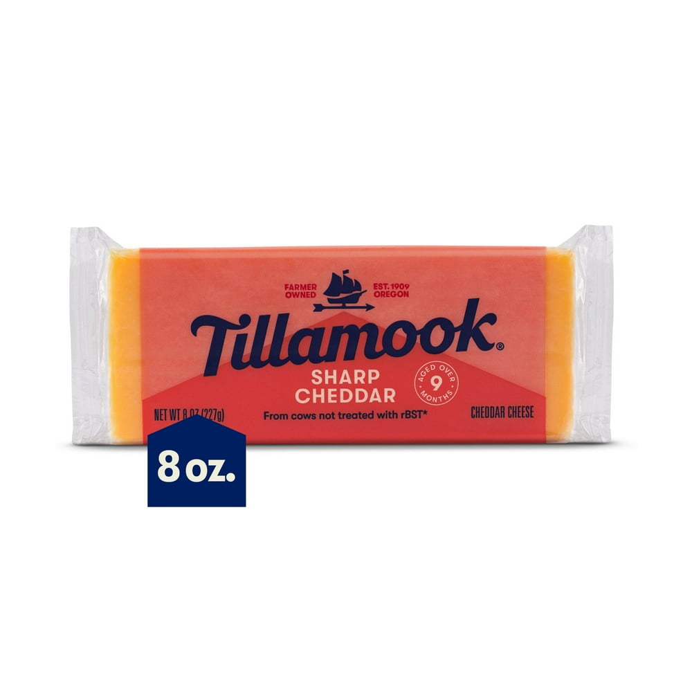 Tillamook Sharp Cheddar Cheese Block, 8 oz (Aged 9 Months) - Walmart ...