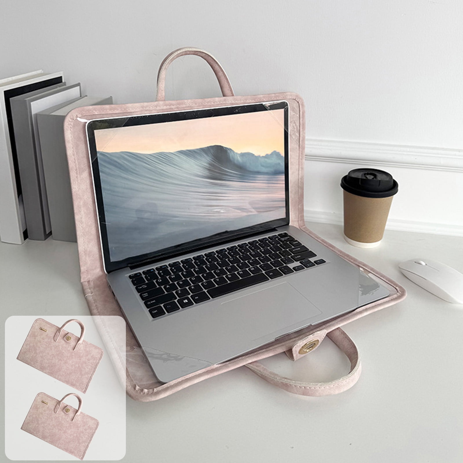 PU Leather Laptop Sleeve Bag with Handle, Shock Absorbing Protective Case for 15 to 16 Inch Computers