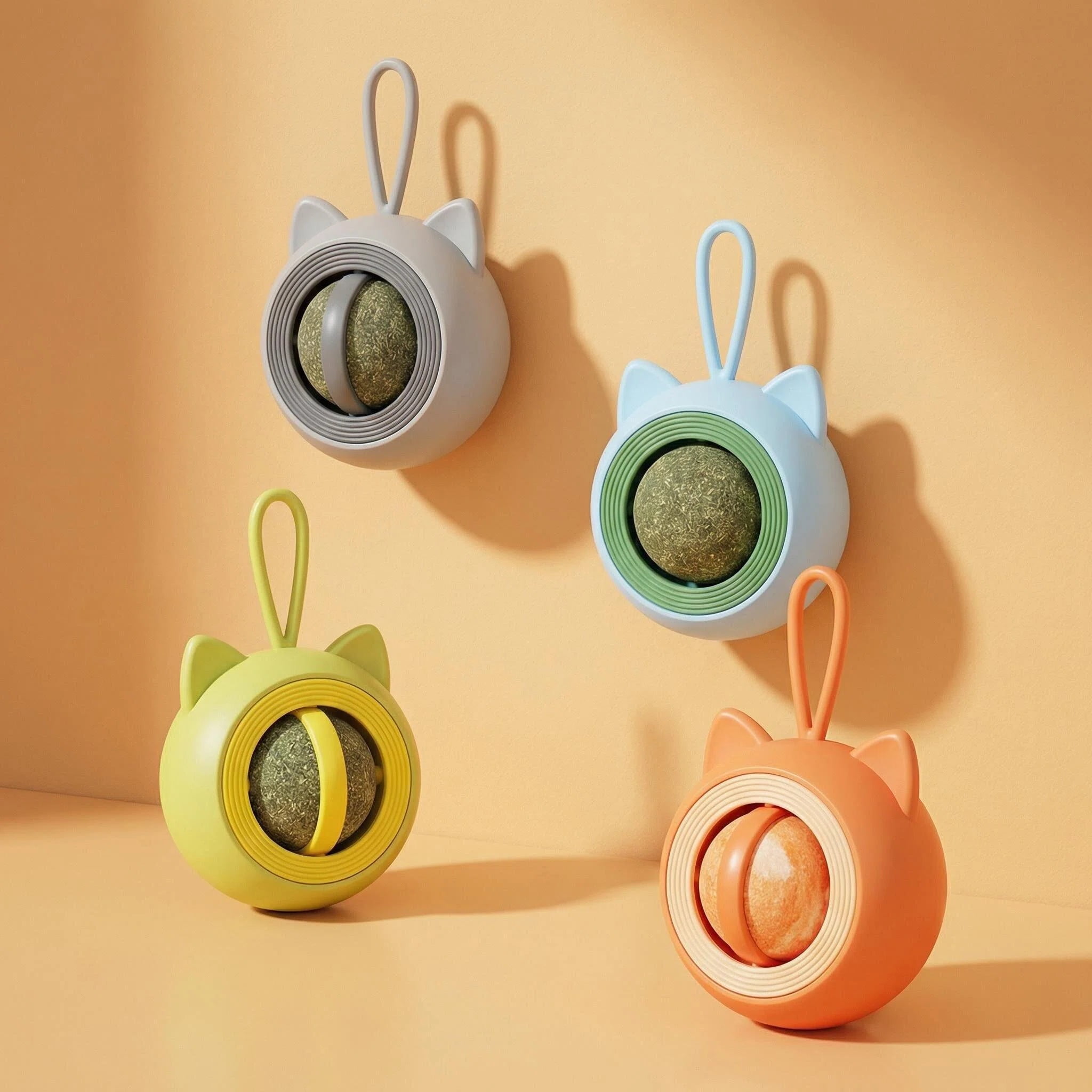 Wall-mounted Rotating Catnip Ball - Cat Treat, Lickable Candy, Self-Entertaining Chew & Interactive Cat Toy