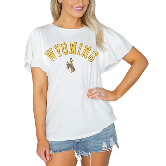 Women's Gameday Couture White Wyoming Cowboys Arch Logo Flutter Sleeve Lightweight T-Shirt