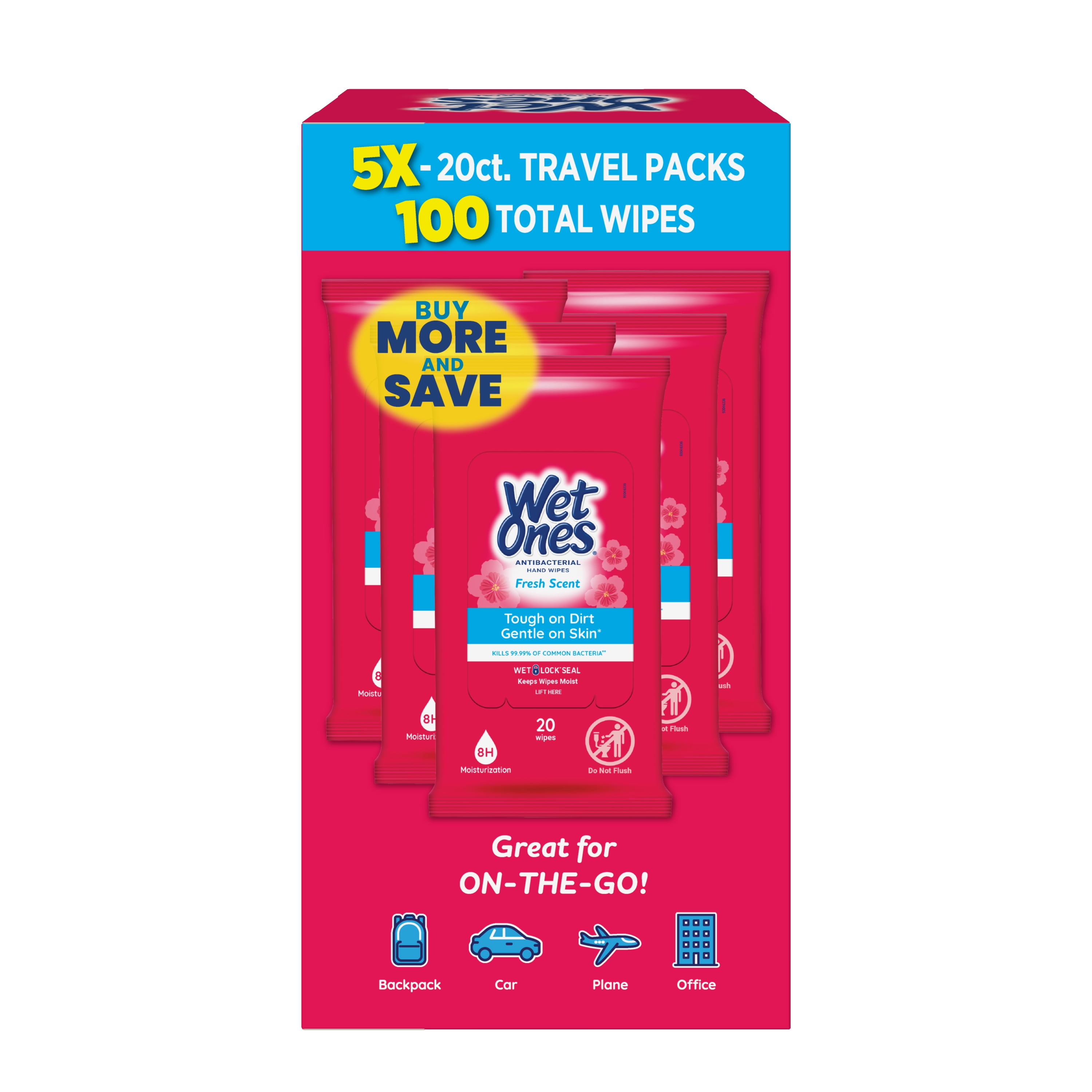 Wet Ones Antibacterial Hand Wipes, Fresh Scent, 20 Each (5 Pack)
