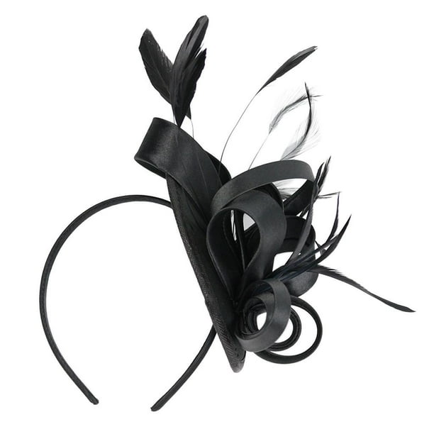 Tocado de sinamay de los años 20, diadema de malla con plumas, sombrero Derby, diadema para fiesta de té Negro