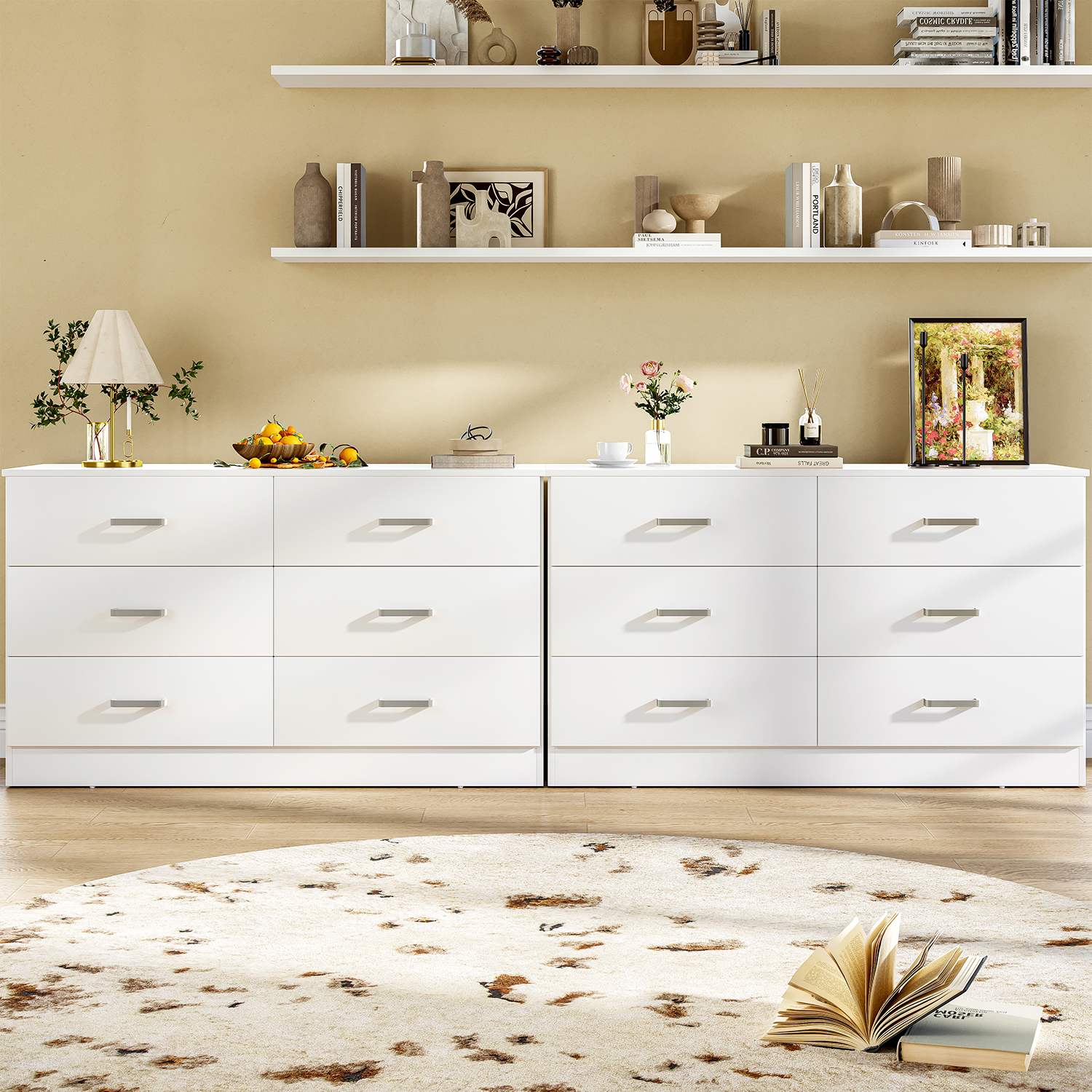 Winkalon 6 Drawer White Double Dresser, Wood Storage Cabinet with Easy Pull Out Handles for Living Room,Chest of Drawers for Bedroom - image 5 of 11