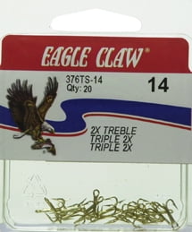 20ea Eagle Claw Sz 4 374TS-4 2X Treble Hooks