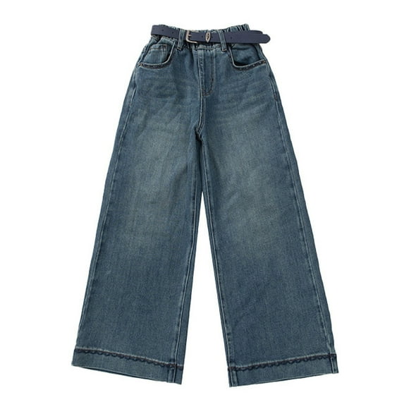 Wdgfv Girls Baggy Jeans Hem Denim Pants Loose Straight Leg Casual Everyday Wear Comfortable Soft Durable Classic Versatile Youth Fashion Jeans Blue 15-16 Years