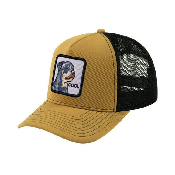Unisex V2 Embroidered The Dog, 5-Panel Trucker Hat, Light Brown/Black, Adjustable Fit