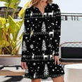 thumbnail image 5 of Women's Christmas Printed Dress Loose Fit V-Neck Casual Long Sleeze Holiday Party Dress, Flowy A-Line Vintage Style with Festive Pattern,Black,Size L, 5 of 5