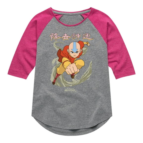 Avatar - The Last Airbender - Aang Wind- Youth Girls Raglan Graphic T-Shirt